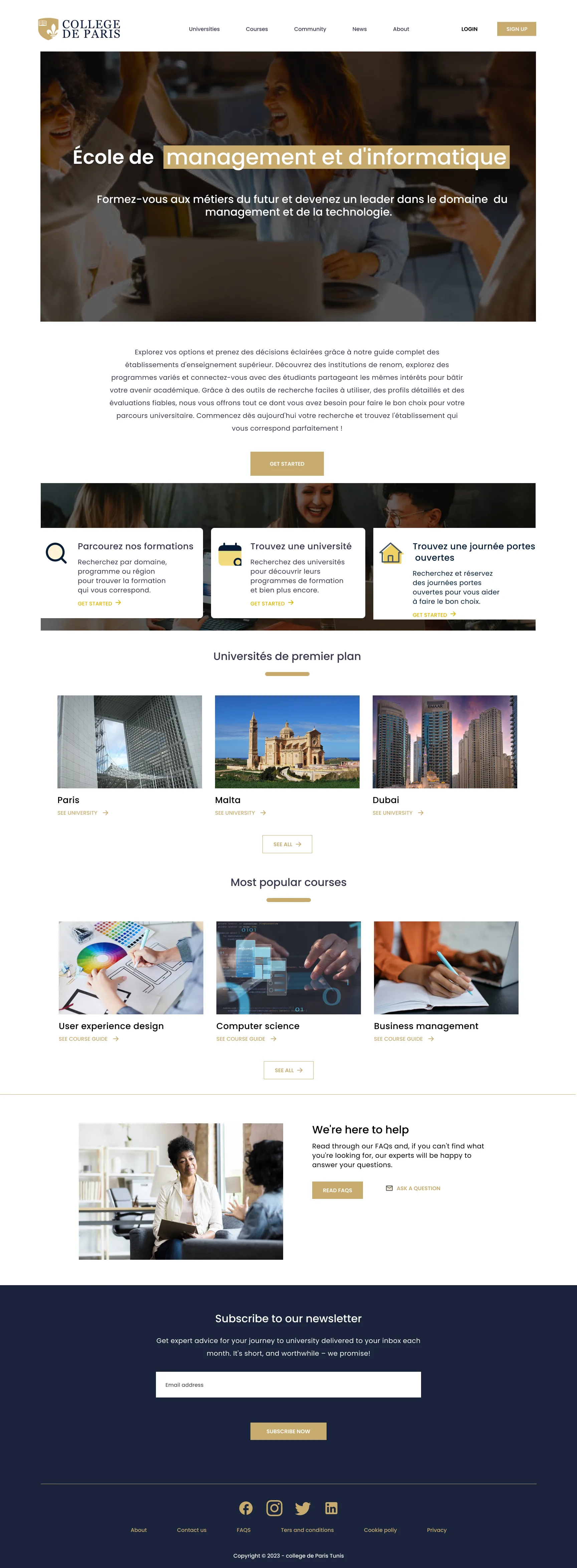 Collège de Paris — Maquette Landing Page
